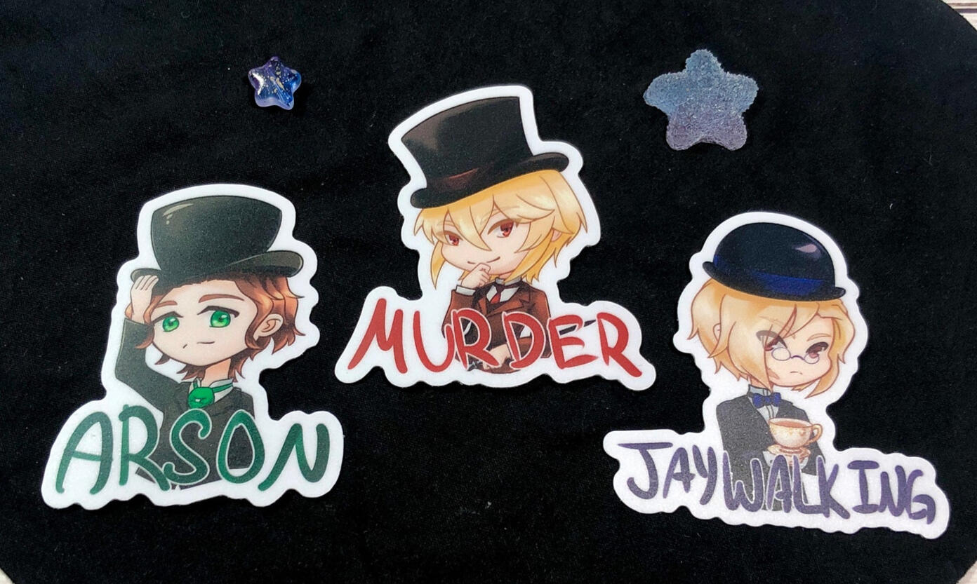 Arson, Murder, and Jaywalking stickers by Ace